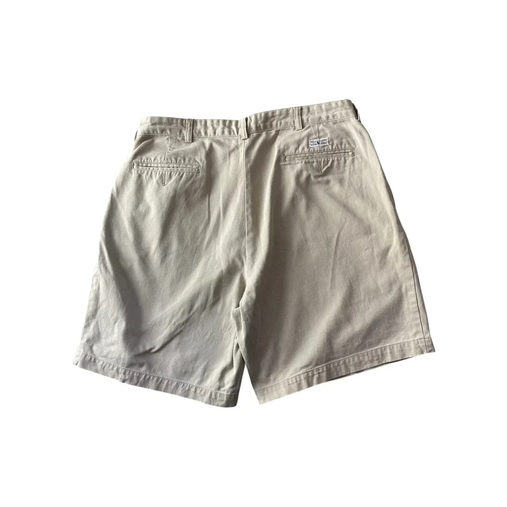 Polo Ralph‎ Lauren Mens Pleated Chino Shorts Khaki Beige Cotton Size 38 Classic